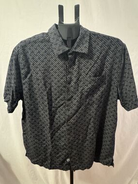 Nat Nast Silk Blend Shirt Geometric Black Charcoal Print Mens L Luxury Original